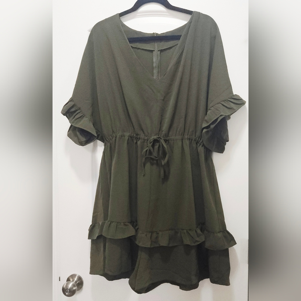 Hunter Green Ruffled Romper